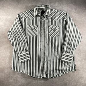 Vintage Plains Grey White Striped LS Pearl Snap Button Up XL